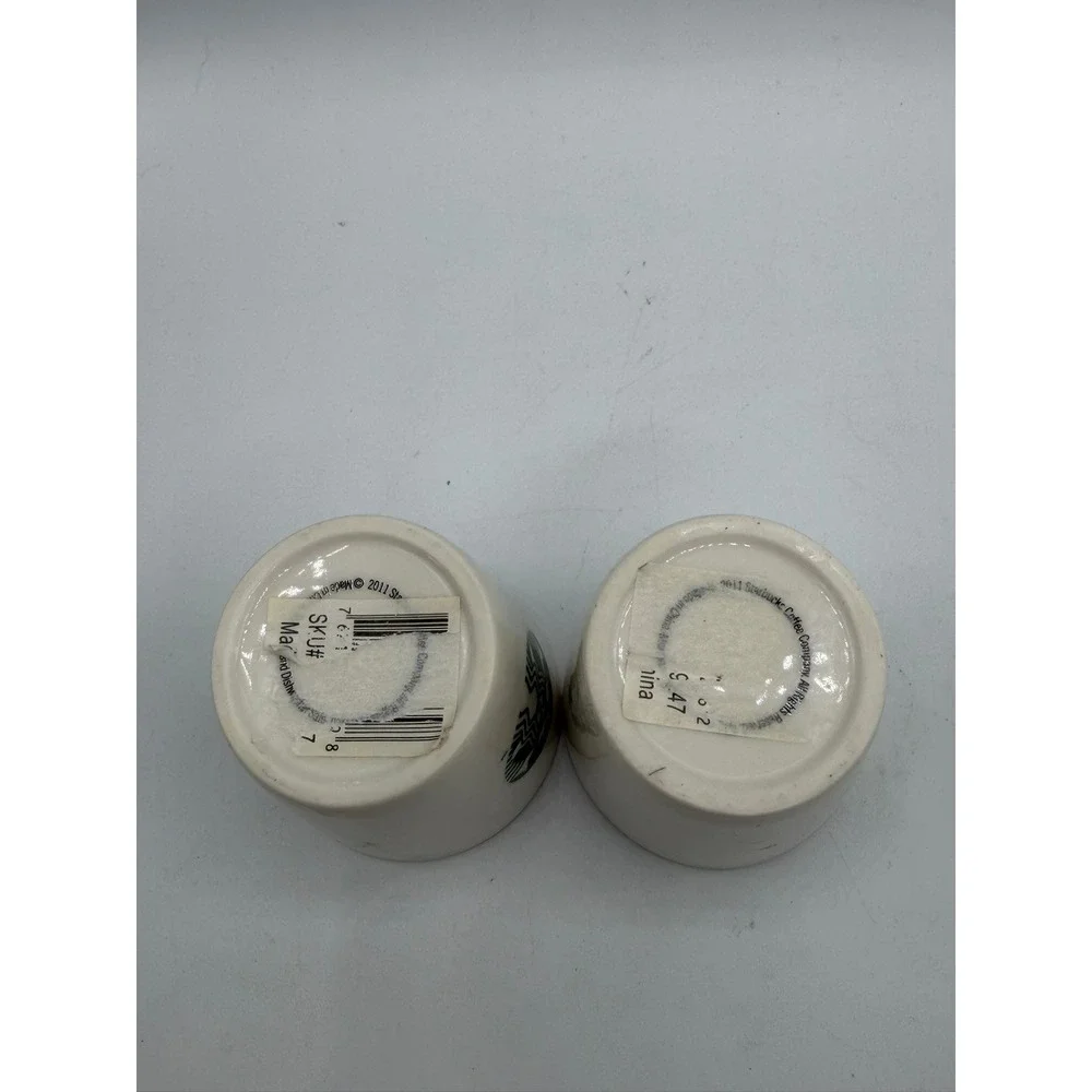 Starbucks Espresso Shot Glass Set of 2 Ceramic White Orange Yellow Siren Logo